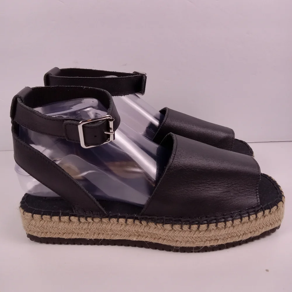 Asos Design Joyful Espadrilles Size 6 Black Faux Leather Flatform Boho Vacation